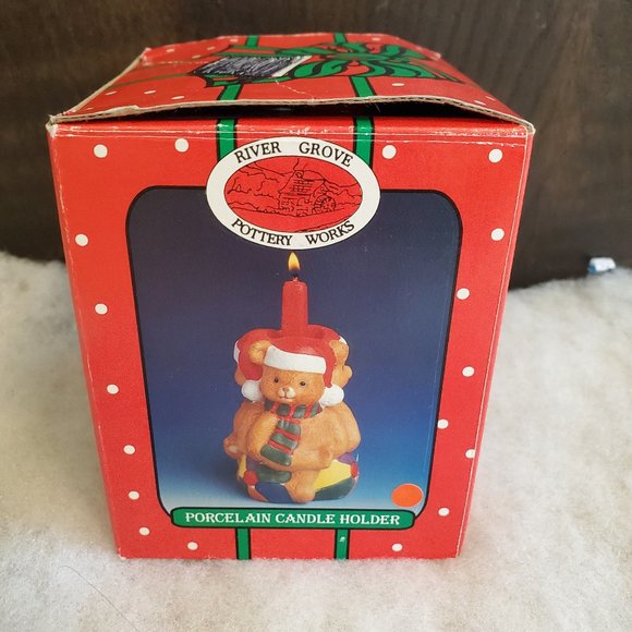 Porcelain Candle Holder - Holiday Bears - Picture 1 of 11
